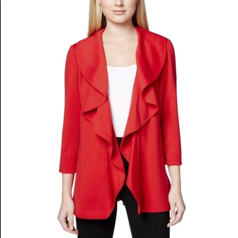 Calvin Klein Ruffle Red Blazer 6P